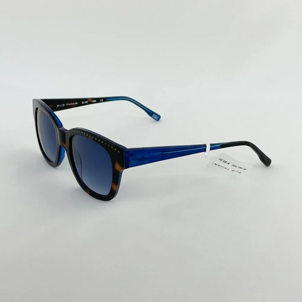Elie Tahari Brown Tortoise & Blue Stud Accent Sunglasses MSRP $185